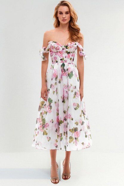 Vestido Sofía Midi Floral sin Tirantes