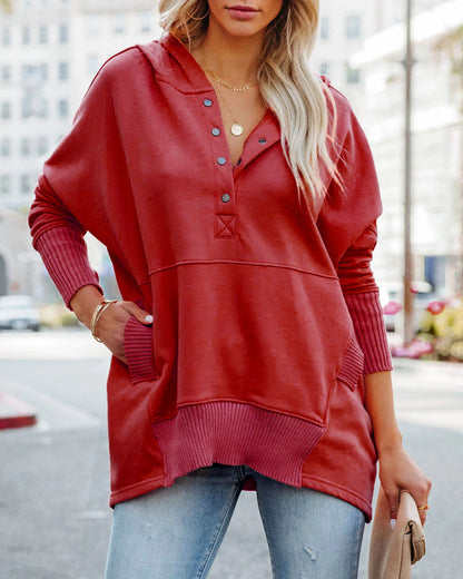 Blusa Sudadera con Cuello en V y Botones