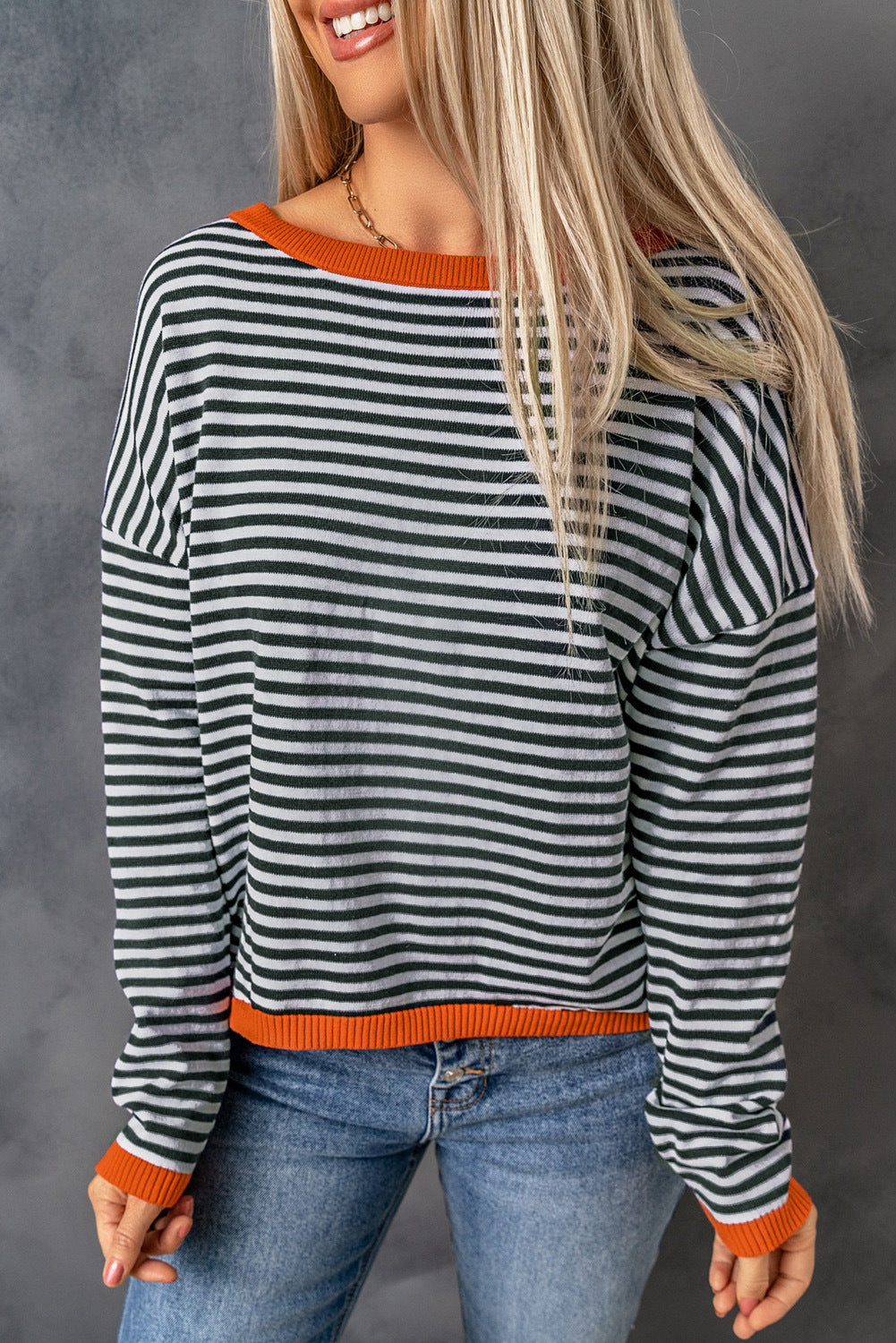 Blusa Rayas con Detalle Naranja