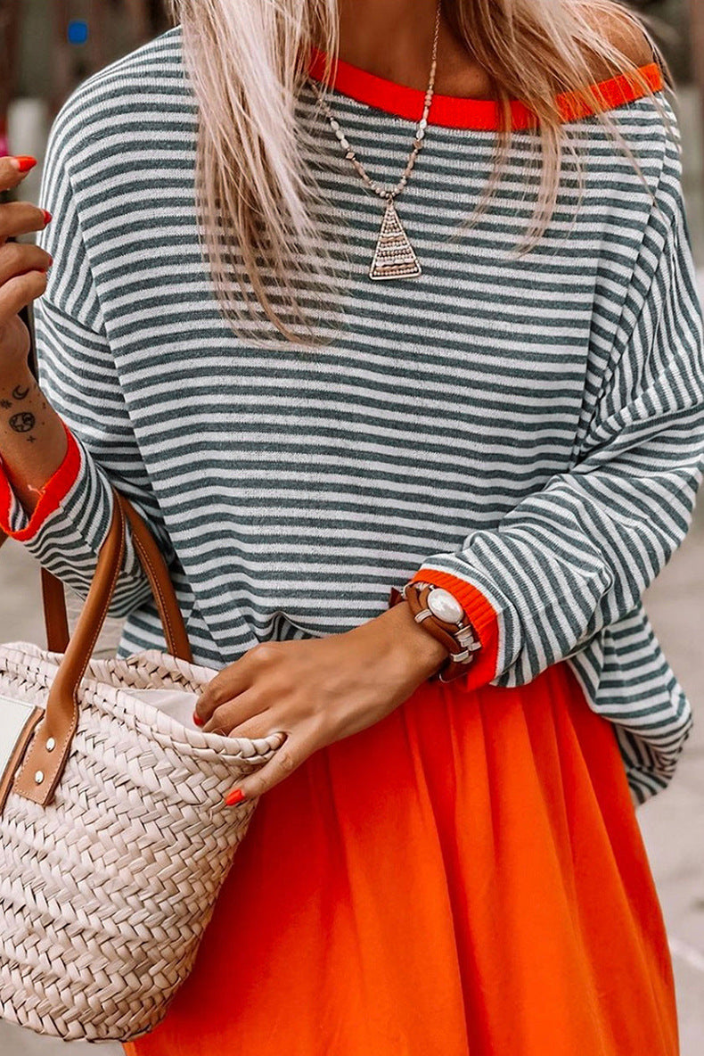 Blusa Rayas con Detalle Naranja