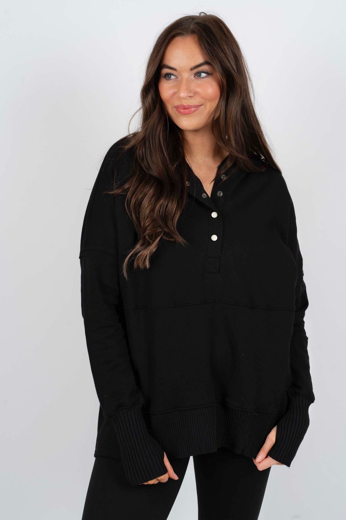 Blusa Sudadera con Cuello en V y Botones