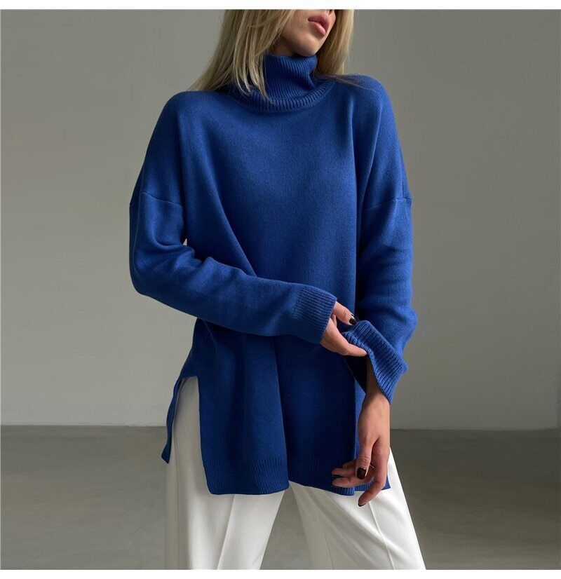 Blusa oversize de malla con cuello alto